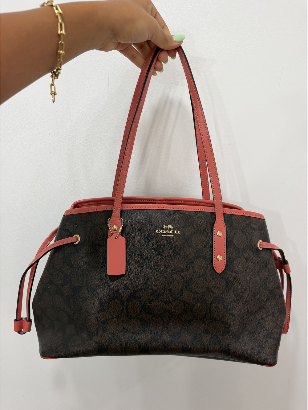 Coach Womens Shoulder Purse Bag Tote Leather Orange Brown